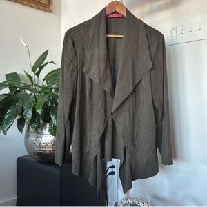 Catherine Malandrino Faux Suede Leather Jacket Size 1X Green Soft Lightweight